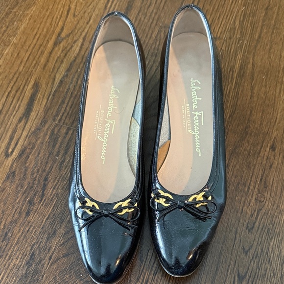 Salvatore Ferragamo Shoes - Salvatore Ferragamo Black Flats with Gold Accents